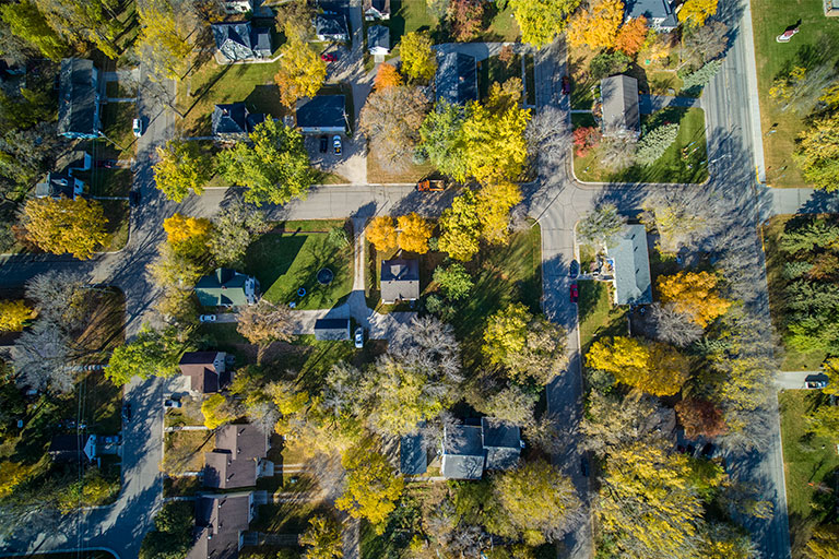 Aerial view of a town