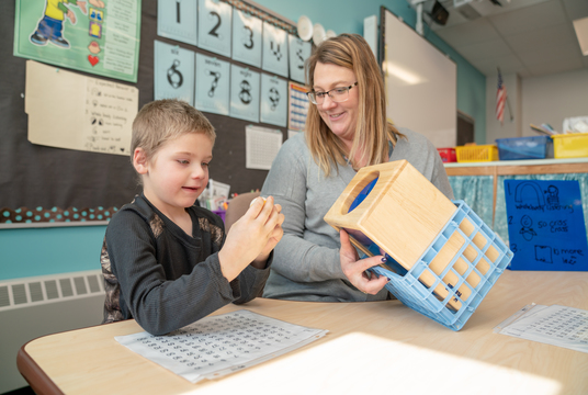 Teacher working with student